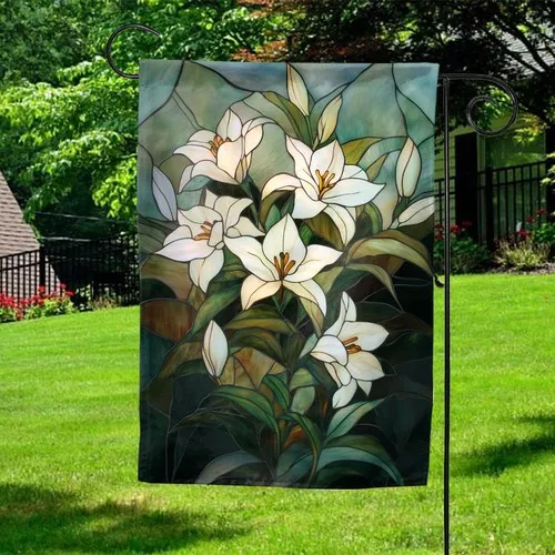 Poppy Garden Flag Stained Glass Floral Spring Flowers Yard Decor ZZY