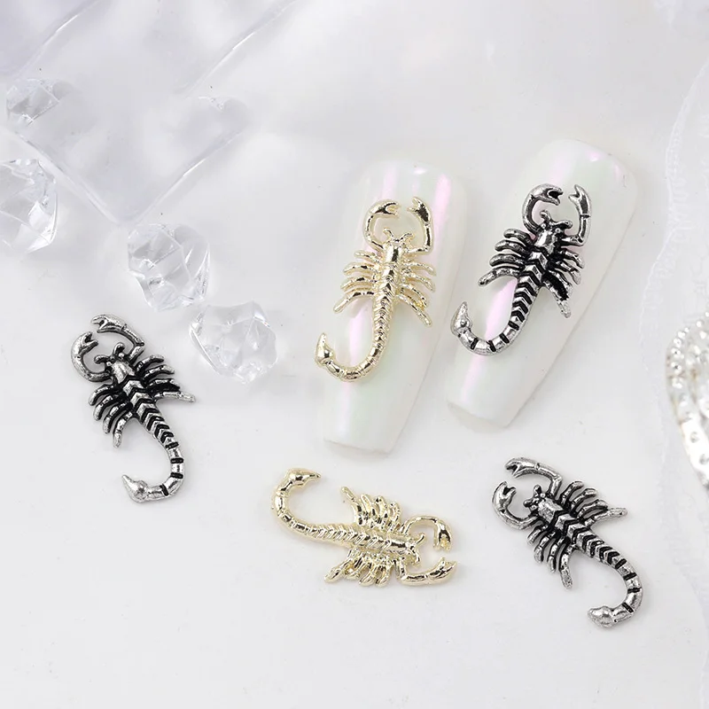 10 pcs Luxury Scorpion Alloy Nail Charm Gold Retro Silver Nails Supplies Jewelry 3D Punk 10*19mm Scorpions Manicure Accessories