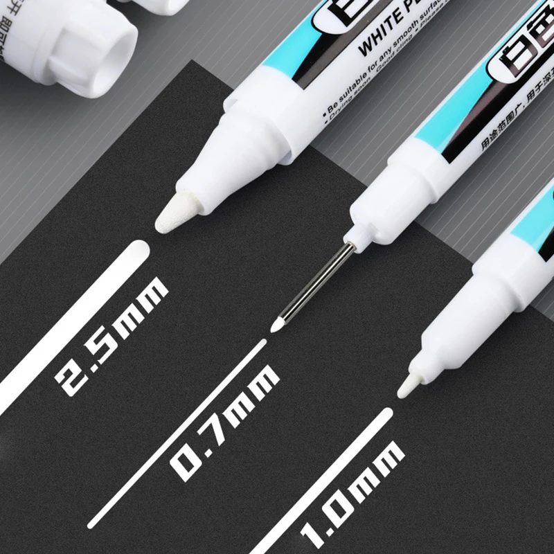 0.7/1.0/2.5mm Waterproof White Marker Pen  Paint Tread Environmental Pens Car Tire Painting Graffti Stationery School Supplies