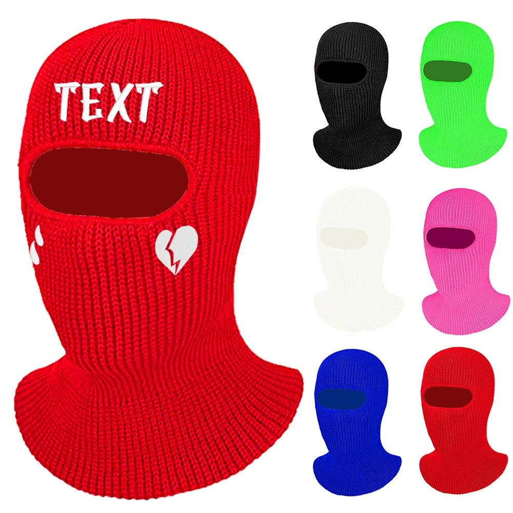 

Personalized Balaclava 1-Hole Ski Mask Custom Text Logo Embroidery Letters Name Winter Beanie Hat Women Cycling Knitted Cap Men