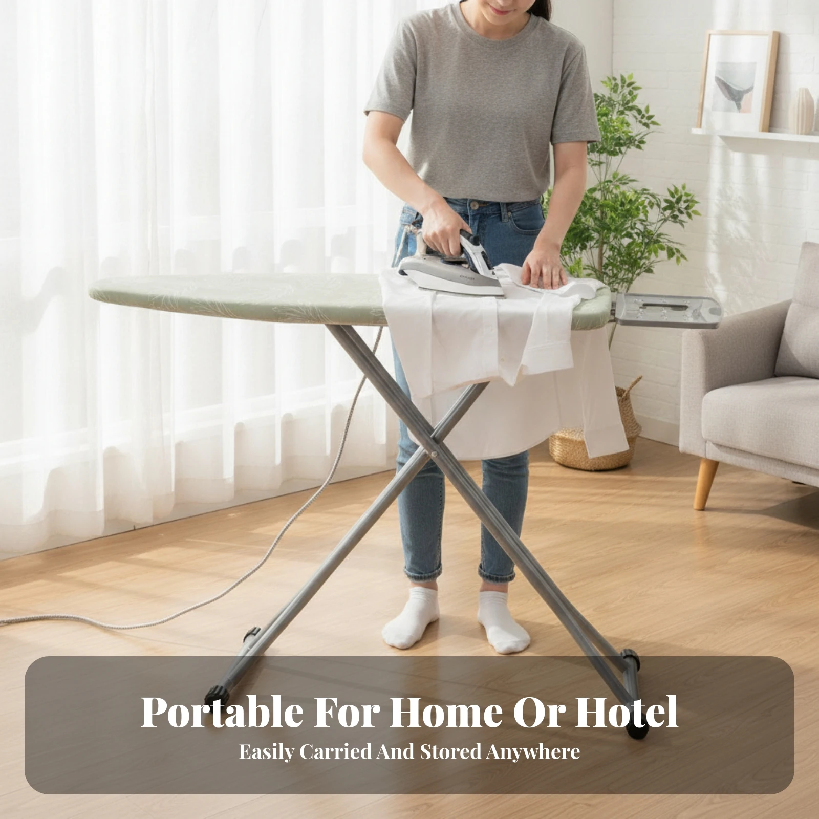 Folding Ironing Board Metal Frame Adjustable Height Ironing Board Home Goods Space Saving Heat Resistant Cover