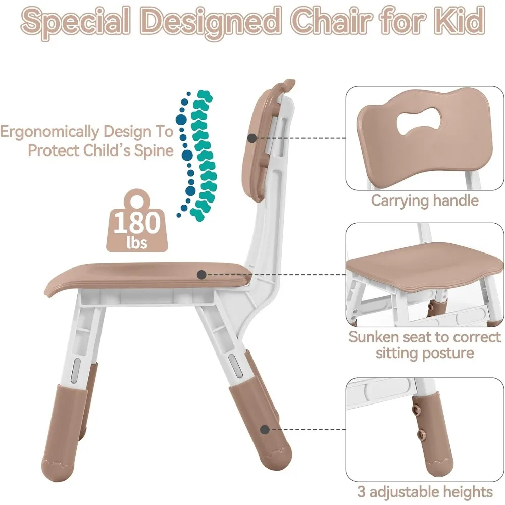 Kids Table and 2 Chairs Set, Height-Adjustable Toddler Table and Chair Set with Graffiti Desktop, 31.5''L x 23.6''W Children