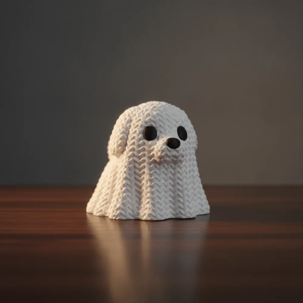 Knitted Texture Halloween Ghost Cat Dog Figurines 3D Printed Plastic Ghost Cat Dog Desktop Ornaments Mini