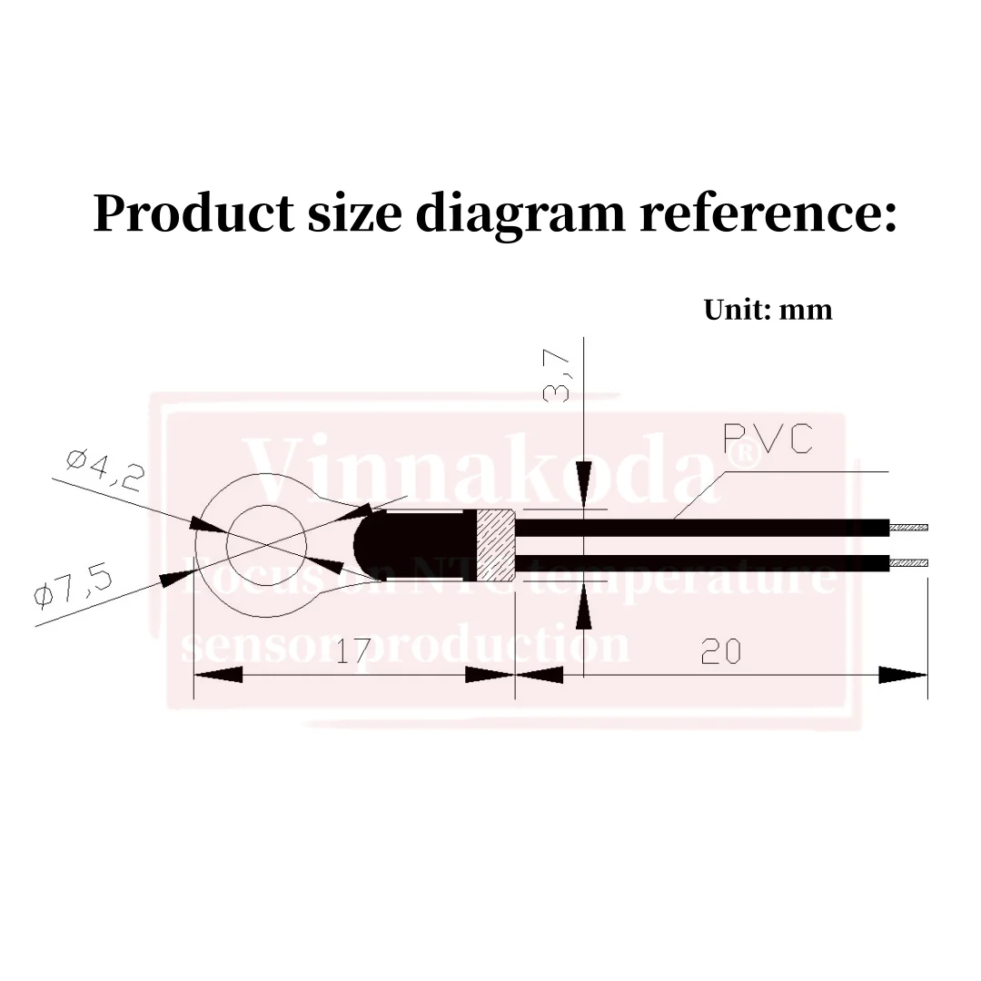 10pcs NTC Thermistors Surface Mount Diameter 4.2mm Temperature Sensor Probe Fixing Head B3950-1% 10K 50K 100K L2cm Tin-Plated