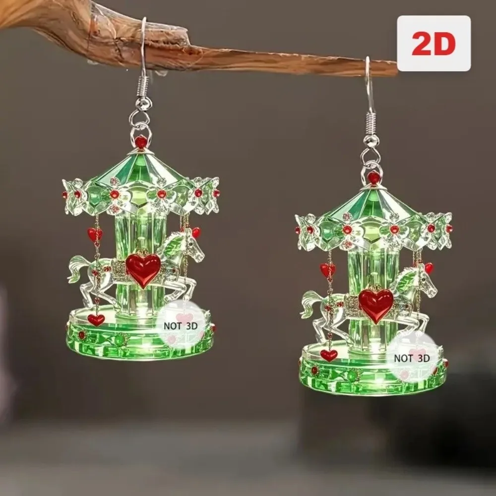 Retro Retro Carousel Earrings Mini Carousel Pendant Horse Drawn Cart Pendant Earrings Romantic Enhance Ornaments Drop Earrings