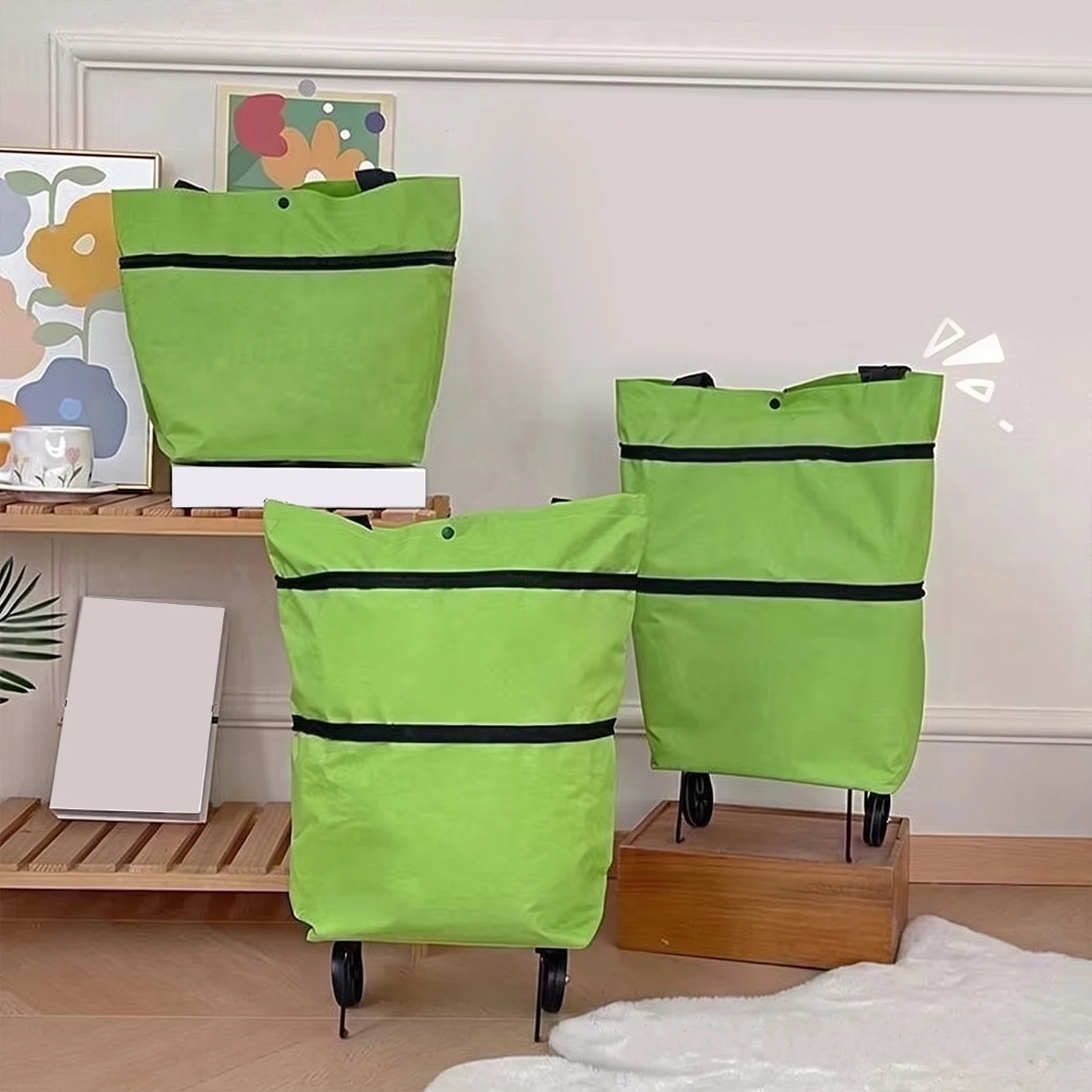 2 in 1 Foldable Shopping Cart with Wheels and Pull Handle Grocery Shopping Tote Bag Gift for Women & Seniors