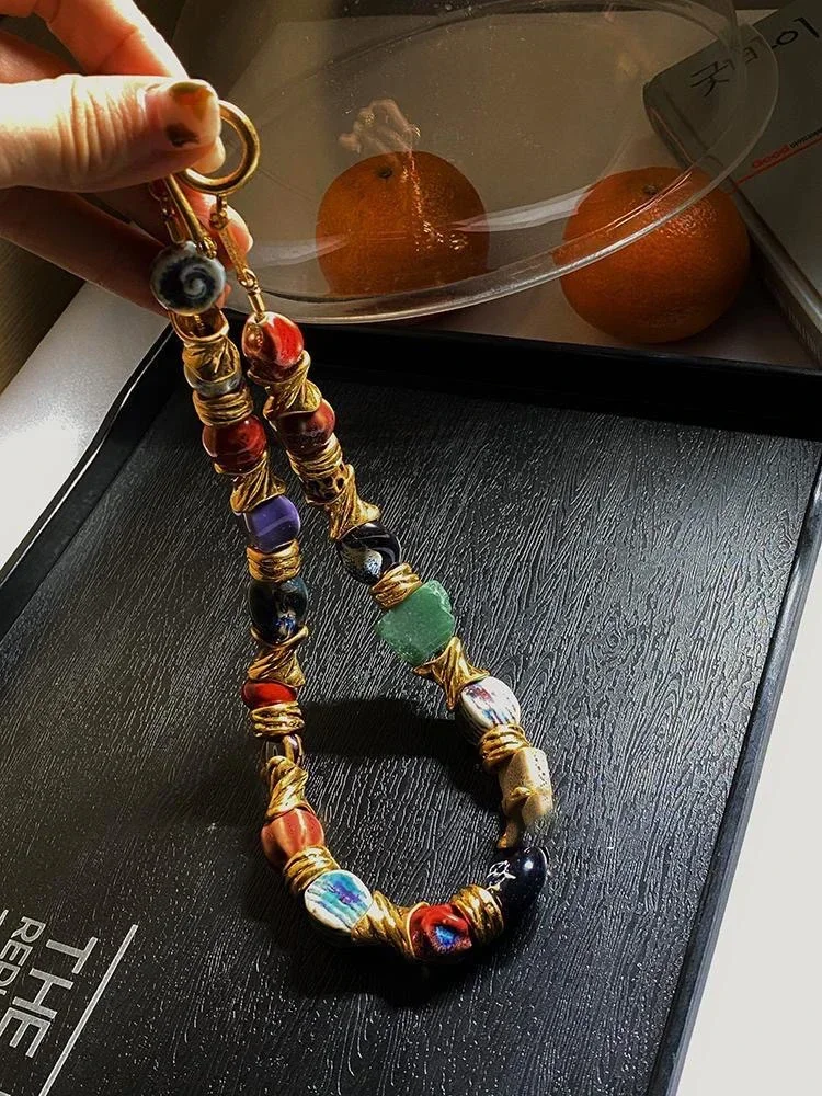 Vintage kwiatowy okrągły ceramiczny naszyjnik dla kobiet Design Sense 2024 nowość w modzie Chokers naszyjniki Party biżuteria prezent — zdjęcie 7