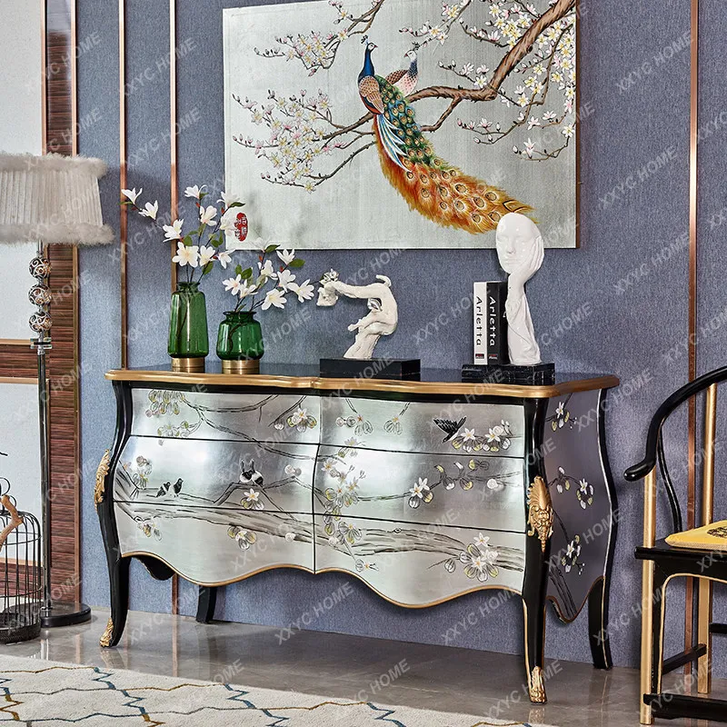 

Liquor lobby villa high-end entry solid wood painted European-style foyer entrance counter decorative cabinet