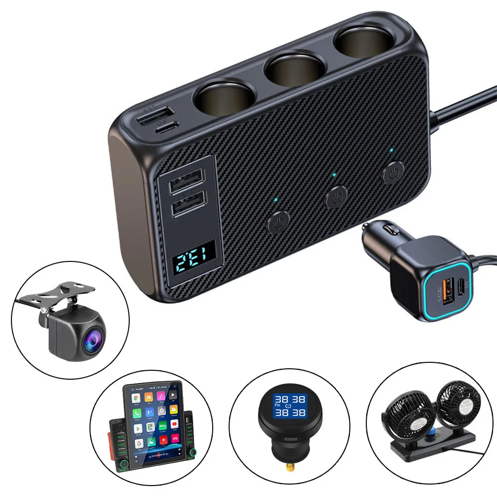 Splitter 4 Port USB Charging Socket For Phone IPad 3.0 Car Charger Adapter Quick Charge 171W 12V 24V Cigarette Lighter