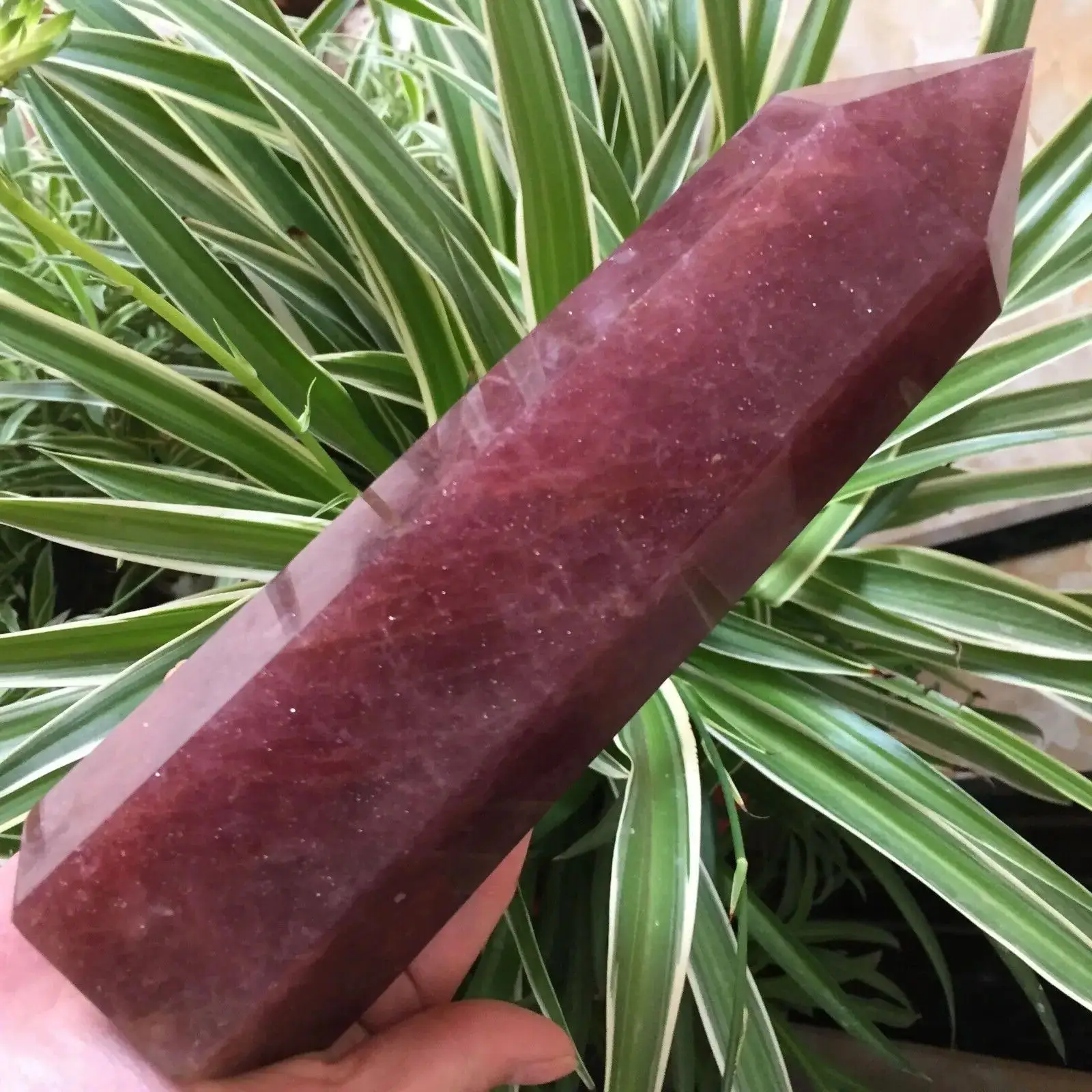 

Magical Natural Red Strawberry Stone Wand, Quartz Crystal Pillar Mineral Reiki Healing Stone, Home Office Degaussing Decoration