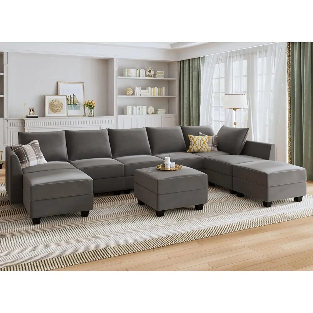 Convertible Sectional Sofa Set with Storage Ottoman, U Shaped Couch, Convertible Sleeper Sectional Sofa Velvet Modular Couch