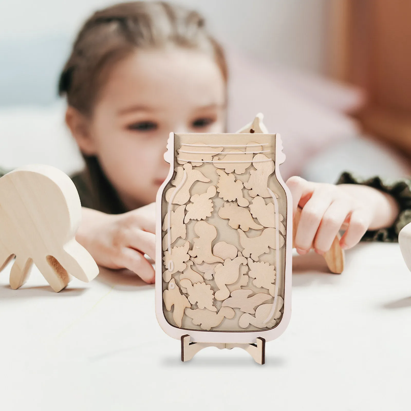 

1Set Dinosaur Reward Jar Kids Reward Chart Unfinished Wood Points System Positive Behavior Classroom Tool Accessories