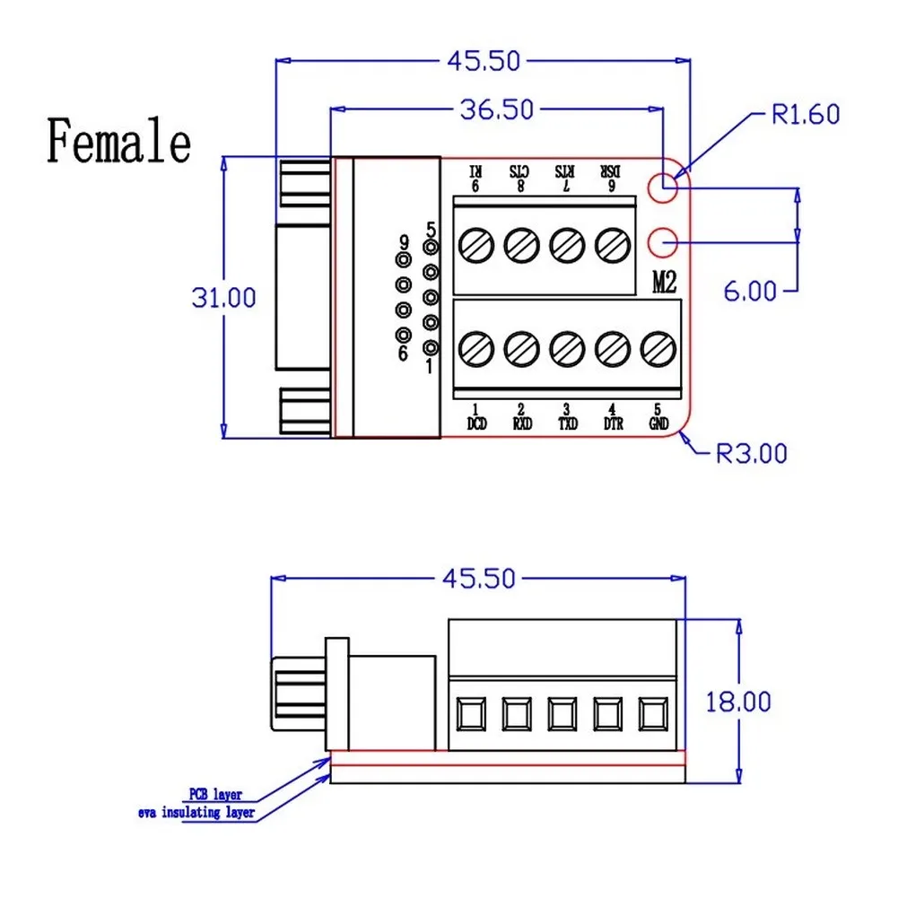 Serial Port Adapter DB9 Terminal Block For Secure Wiring All-copper Construction Oxidation Resistant 5mm Pitch Spacing
