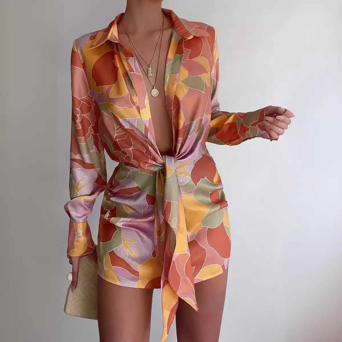 Sexy mujer impreso irt Dr Long Sve Floral bordado Wrap Dr Commute Sle modelo básico para la temporada de primavera