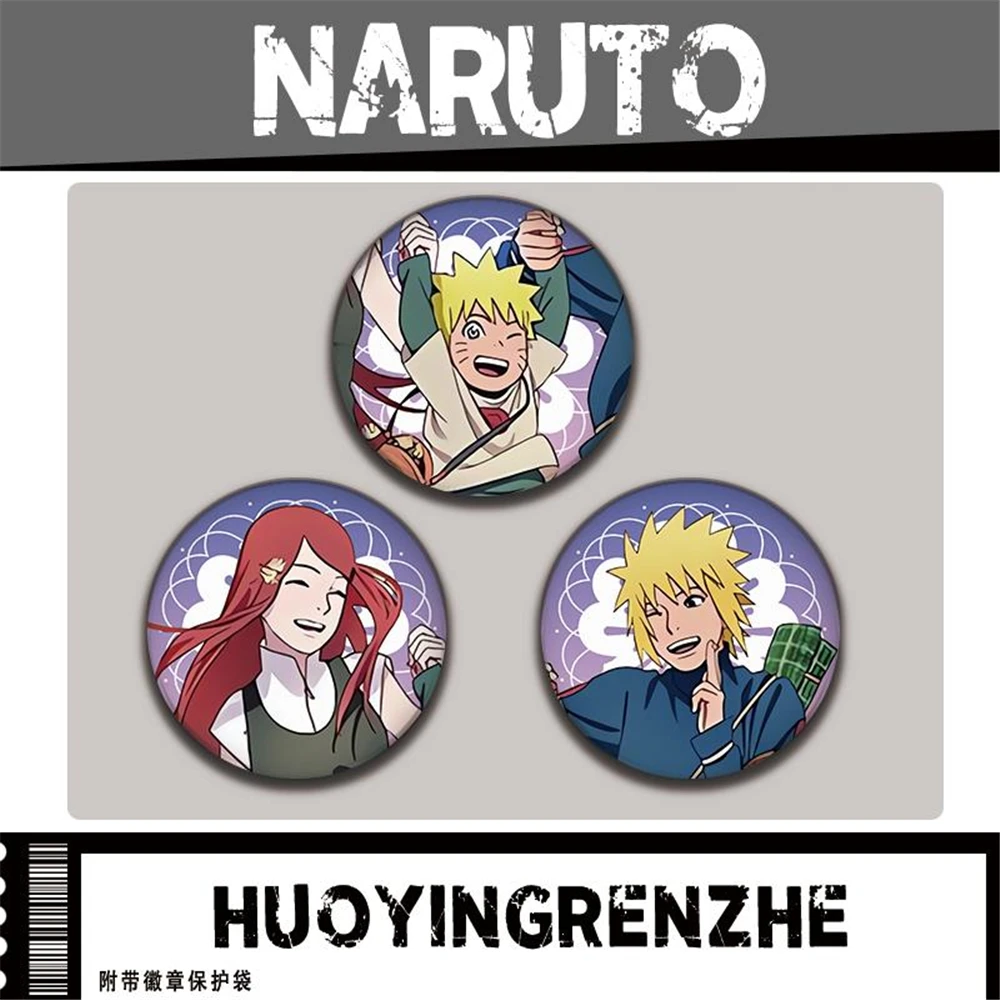 58mm Anime Naruto Nara Shikamaru Haruno Sakura Inuzuka Kiba Cosplay Costume Badge Pin SPTE Tinplate Brooch Accessories Prop Gift