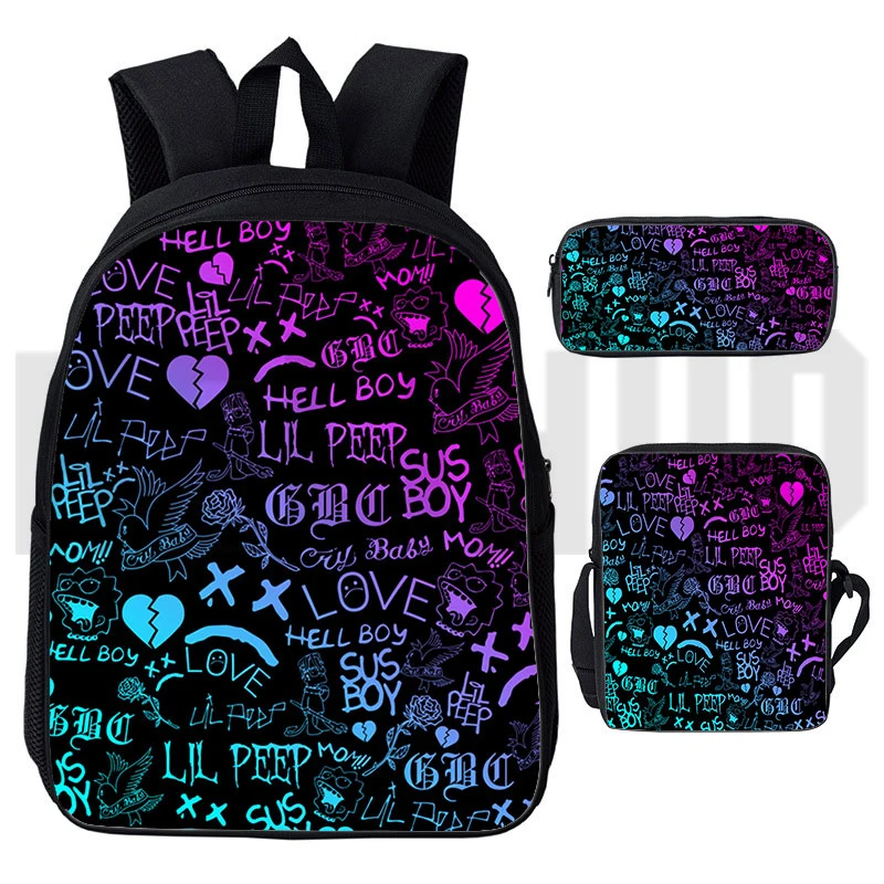 Students Lil Peep 3D Backpack 3 Pcs/Set Rapper Lil Peep Kindergarten Primary School Bags Travel Laptop Mochila Crossbody Bags