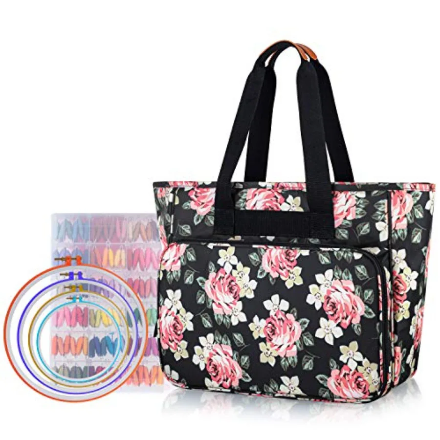 

Embroidery Project Bag with Multiple Pockets for Embroidery Hoops Up to 11.2 Storage Bag for Embroidery Floss and Supplies Blac