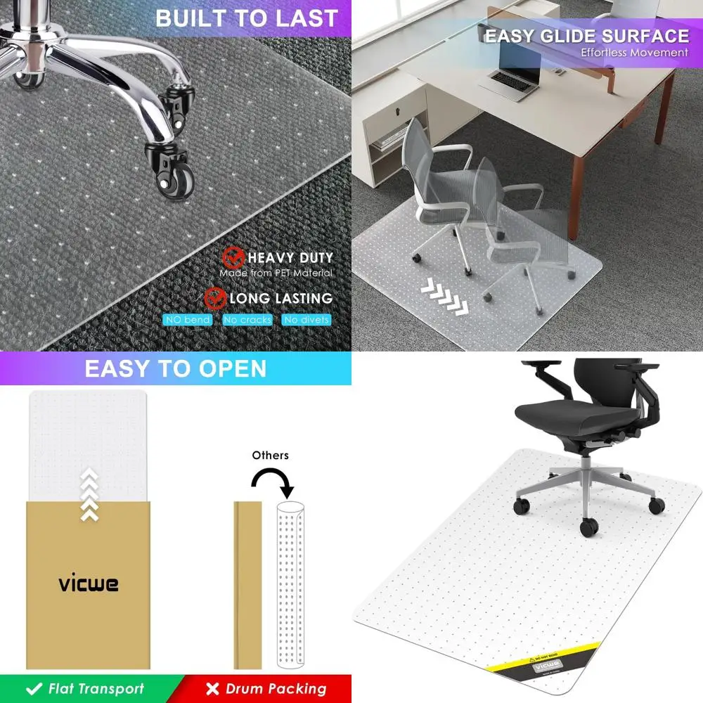 

Heavy-Duty 36x48 Office Chair Mat for Carpets, Clear, Anti-Slip, Easy Rolling, Protects Floors