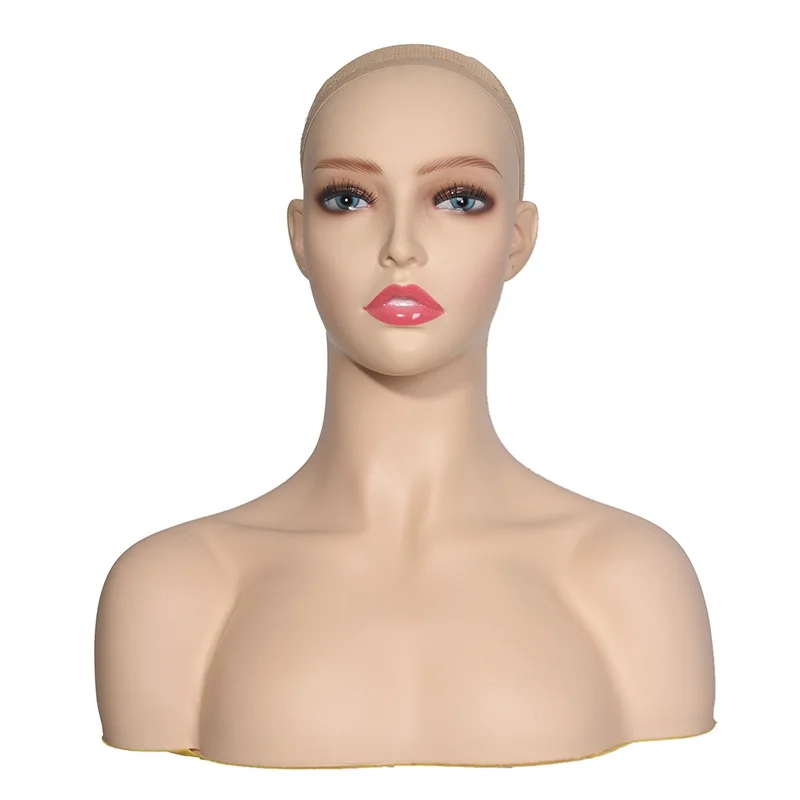 

Realistic Female Mannequin Head with Shoulders for Wigs Hats Jewelry Display White Skin