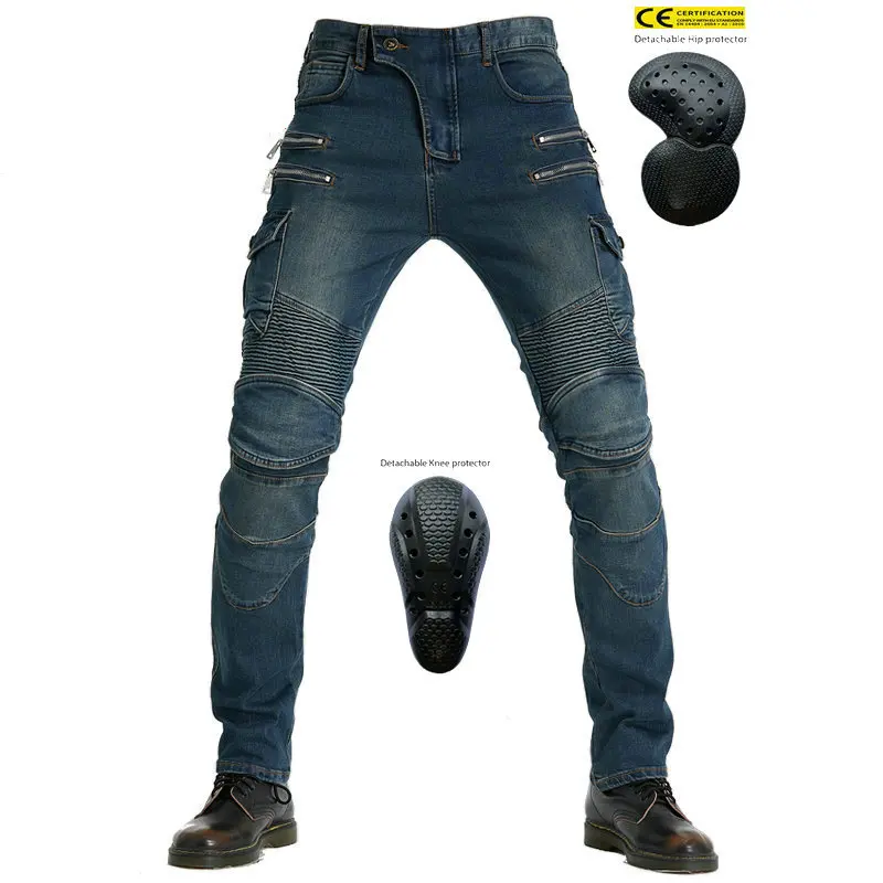 Men's Motorcycle Riding Jeans Anti-Fall Off-Road Biker Pants Protective Motorcycle Trousers with 4-Piece Armor