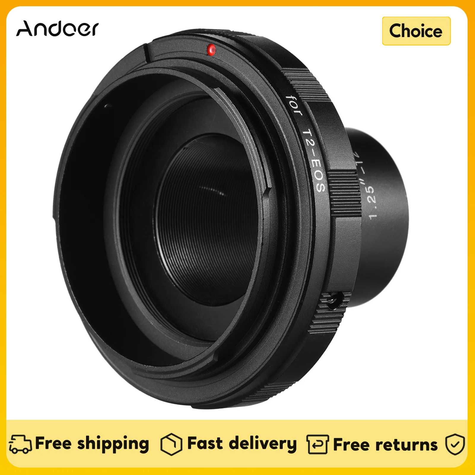 Andoer 1.25-T2-EOS Adapter Ring for Canon EOS Camera 1.25 Inch Eyepiece T2 Telescope for Scenery Photography Astrophotography