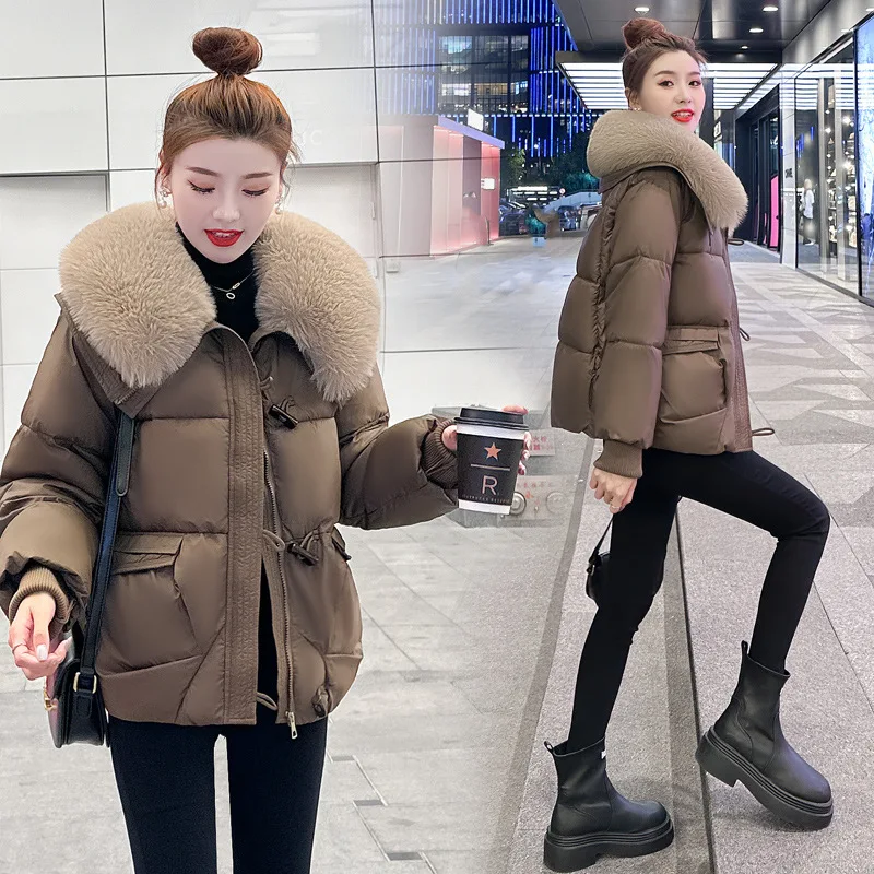 Women's Autumn Winter Top Coat Cotton Coat Fur Collar Short Retro Simple Comfortable Loose Casual Soft Niche Versatile Skinny