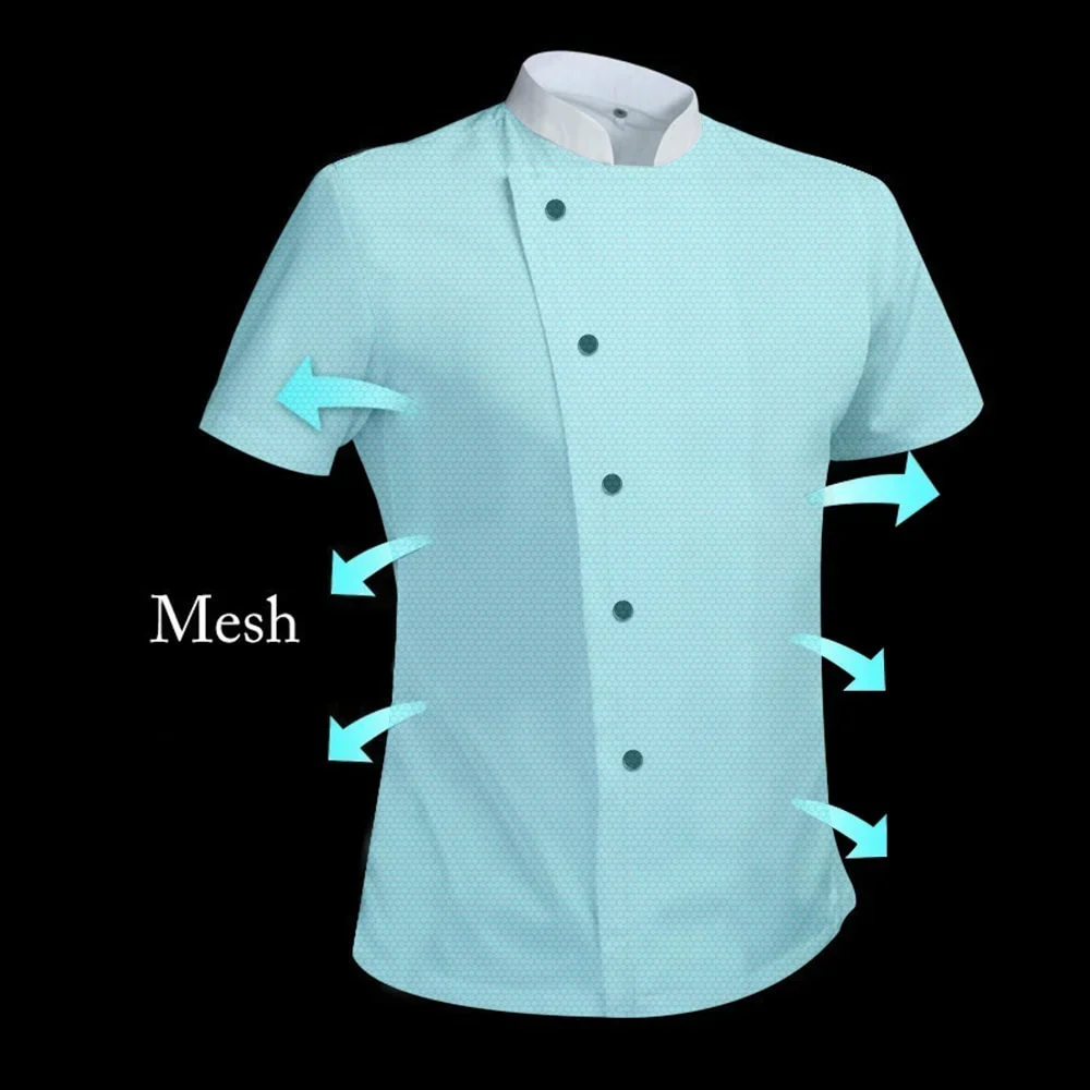 

360°Breathable Chef Jacket Summer Short Sleeve Mesh Cooking Shirt Cool Work Tops Food Service Kitchen Bakery Cafe Workwear