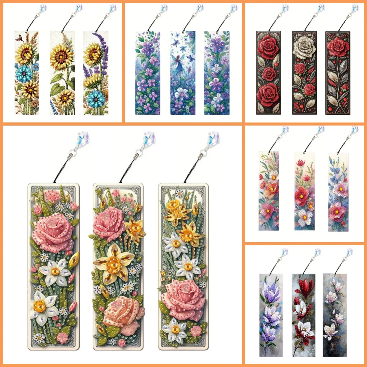 3 DIY diamond painting sets, acrylic with pendant bookmarks, featuring crystal and diamond learning supplies, New Year gifts