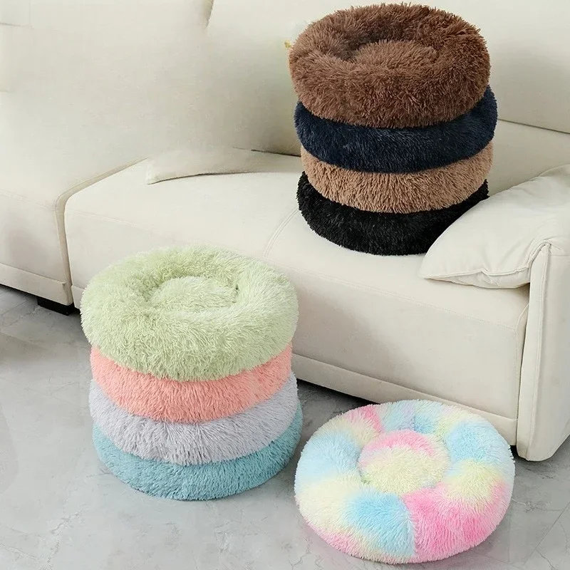 Long Plush Pet Nest Bed Winter Cat Nest Warm Dog Nest Four Seasons Universal Pet Mattress Round Pet Nest Factory Direct Sales