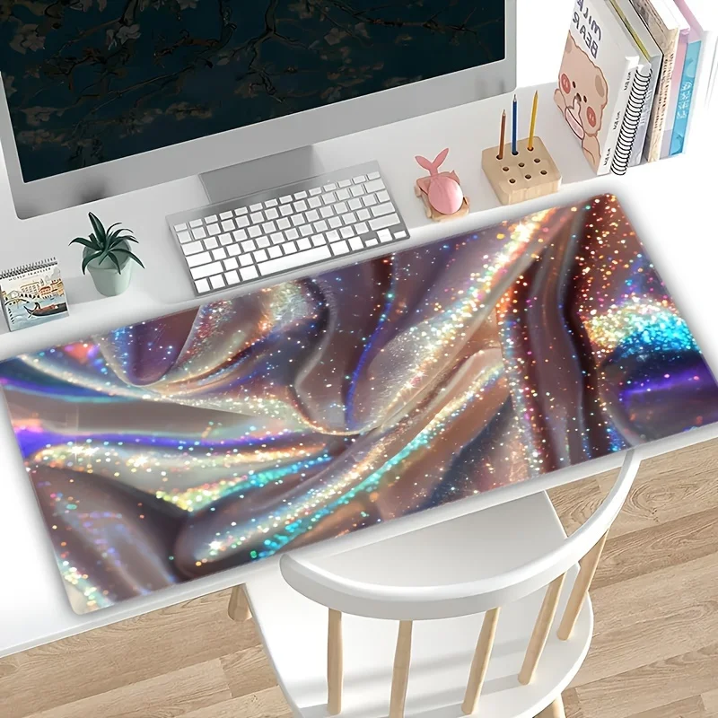 Iridescent Holographic Fabric Extra Large Mouse Pad Non-Slip Rubber Base Desk Mat for Office Gaming