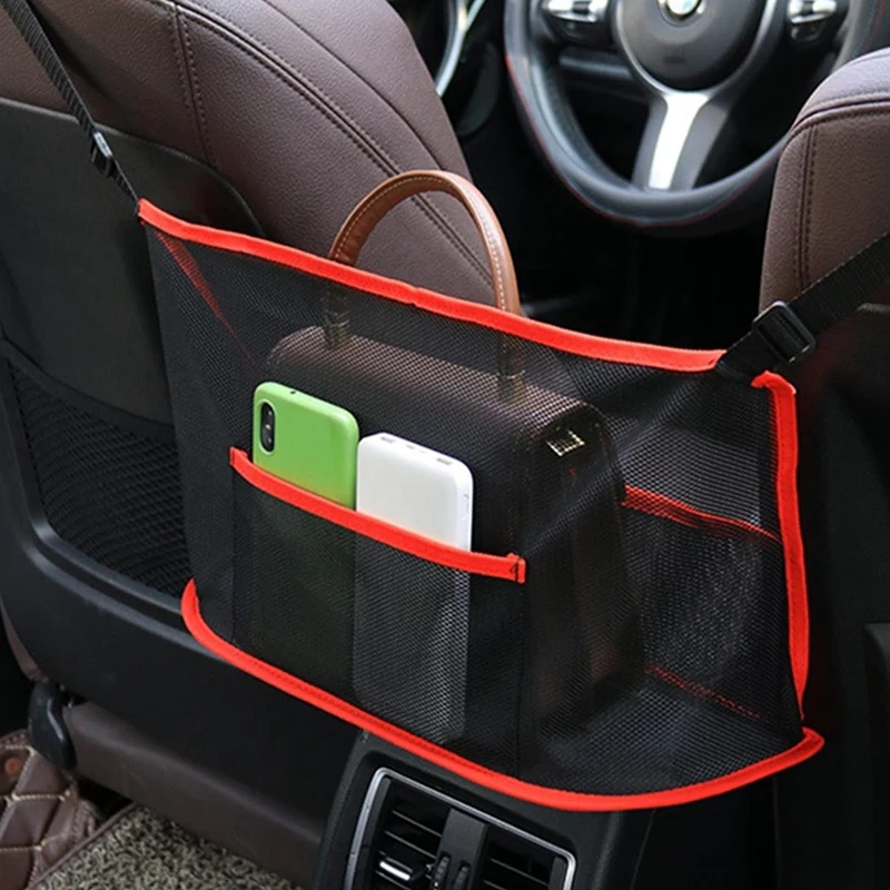 Large Capacity Car Seat Net Pocket Handbag Purse Holder Mesh Back Pouch Between Seats Storage Bag Organizer Car Accessories