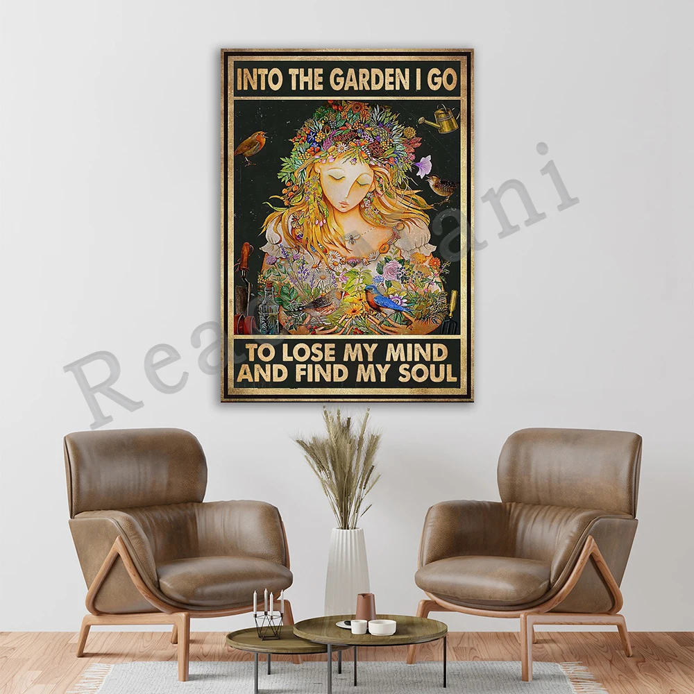 Into The Garden I Go To Lose My Mind And Find My Soul Poster, Gardening Vintage Poster, Girl Gardening Poster, Plant Lover Poste