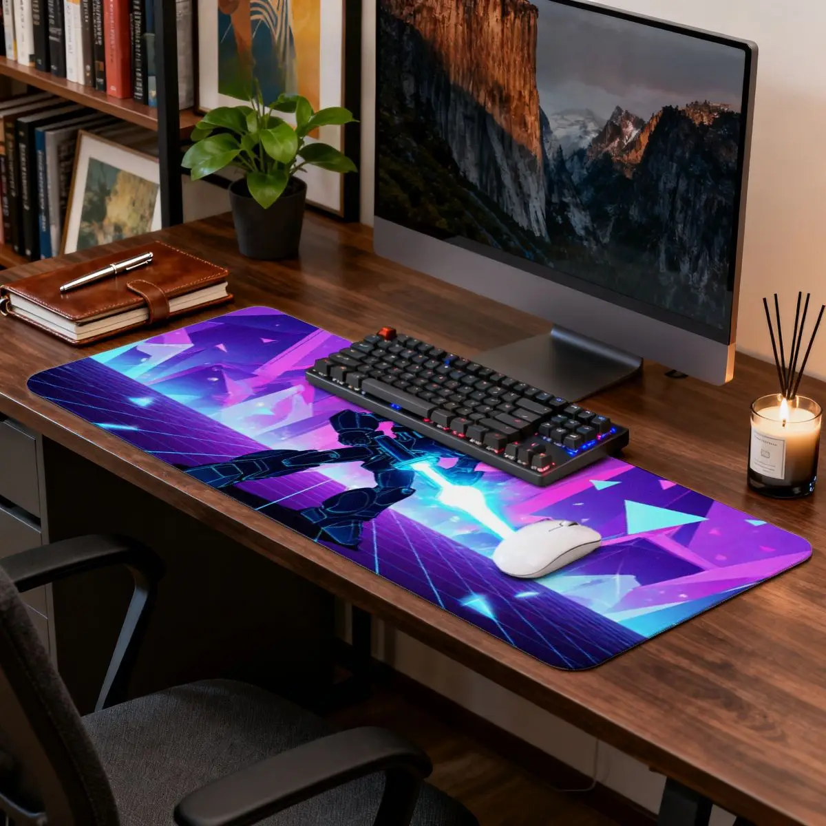 

Большой коврик для мыши, фиолетовый и синий геометрический робот, RGB, прочный, для домашнего офиса/ноутбука