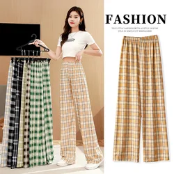 New Vintage Plaid Women Pants High Waist Wide Leg Straight Pant Loose Casual Female Trousers Wide Leg Pant Fashion Streetwear