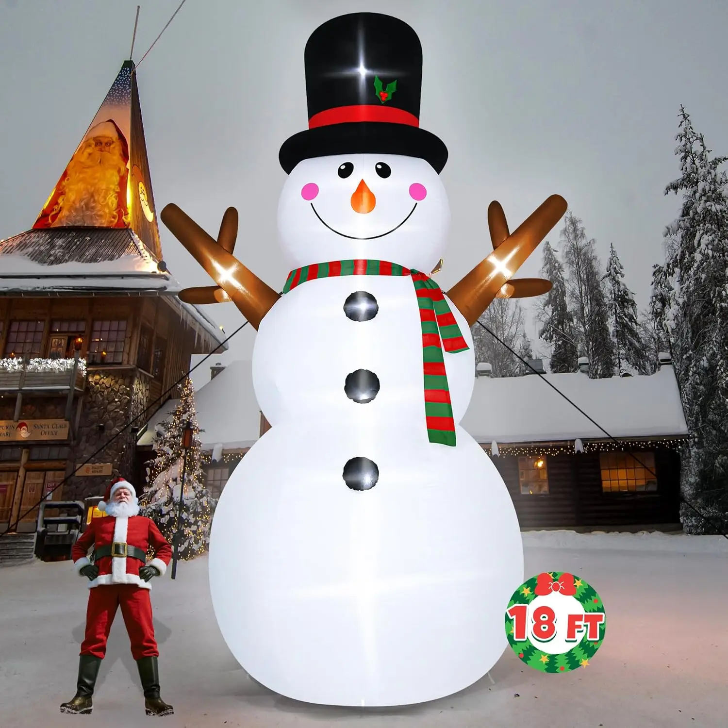 

18FT Christmas Inflatable Snowman, Super Large Blow Up Snowmen Outdoor Decor with LED Lights, Waterproof Giant Snowman Yard Deco