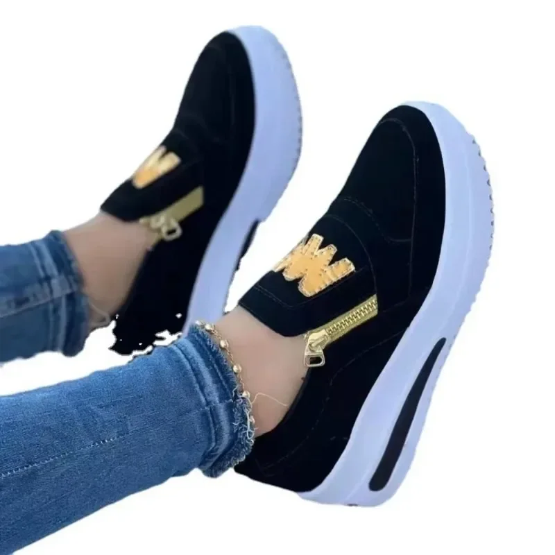 Tênis casuais estampados m para mulheres, sapatos vulcanizados, plataforma com zíper lateral, tamanho positivo, calçados femininos