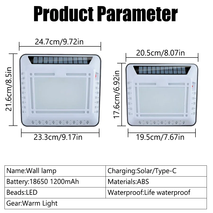 Solar LED Warm Light USB Rechargeable Floodlight Outdoor House Number Porch Light Garage Waterproof Wall Lamp Decoration