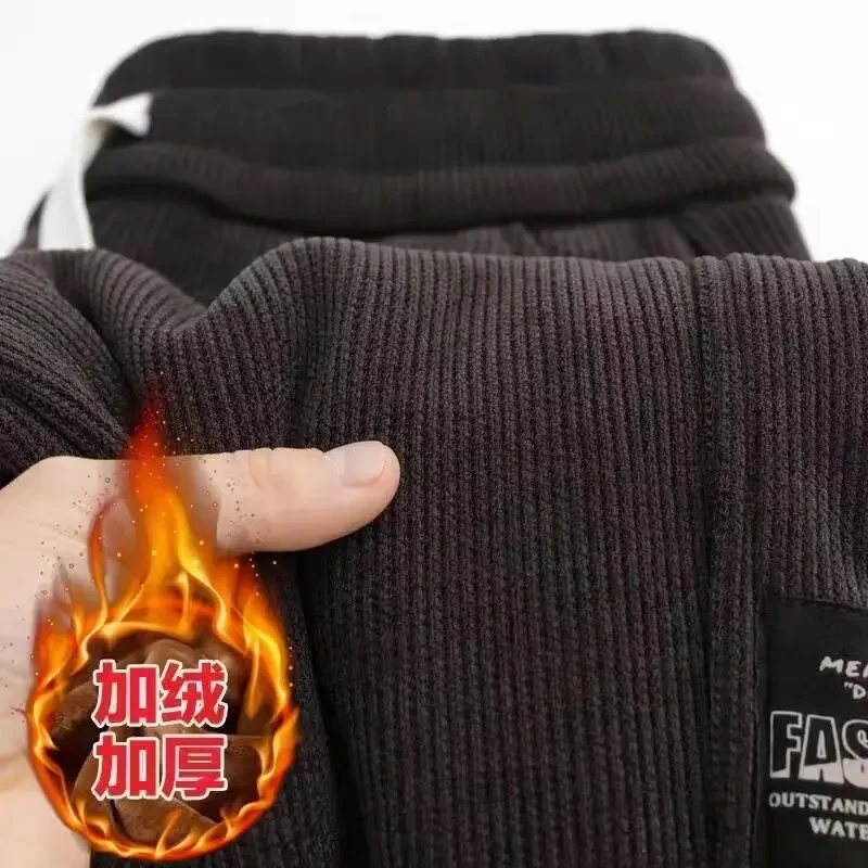 Winter New Soft and Comfortable Plush Thick Lamb Fleece Men's High Street Trendy Loose and Versatile Casual Leggings Mens Pants