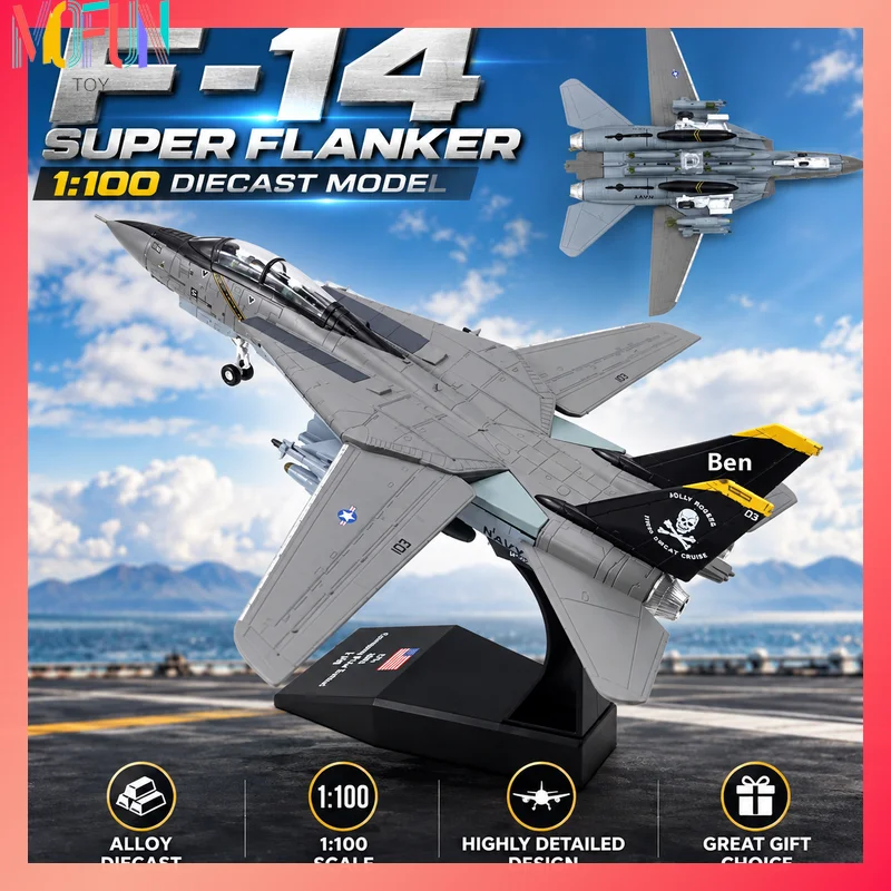 1:100 Diecast Model Toy F-14 Super Flanker Jet Fighter Aircraft Alloy Fighter Model Collectible Model Airplane Toy Festival Gift