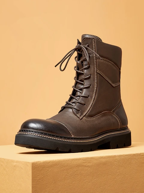 American Work Style Soft Leather Mid calf Boots Men s Comfort Round Toe Sewing Thread Winter Trendy Shoes Modern Male AliExpress