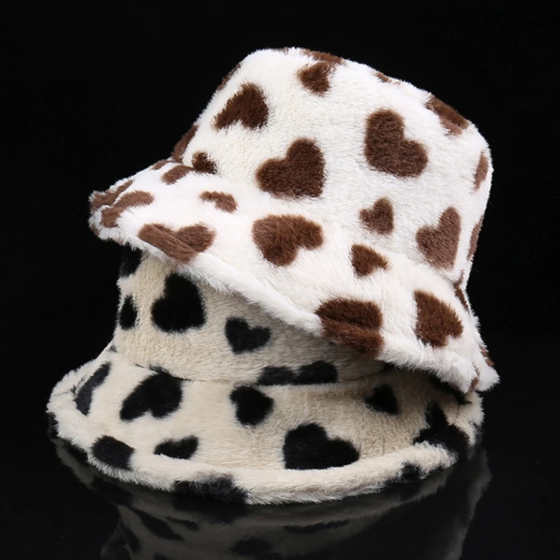 

Fashionable Love Pattern Bucket Hat for Various Head Size Winter Autumn Thicken Fisherman Hat Headpiece for Casual Wear