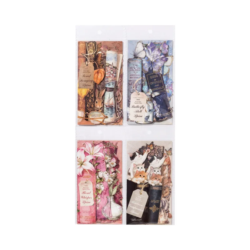 

4packs/1lot Kawaii Scrapbook Stickers Spine micro scenery Junk Journal Gold Planner Stationery Sticker Planner Decorative