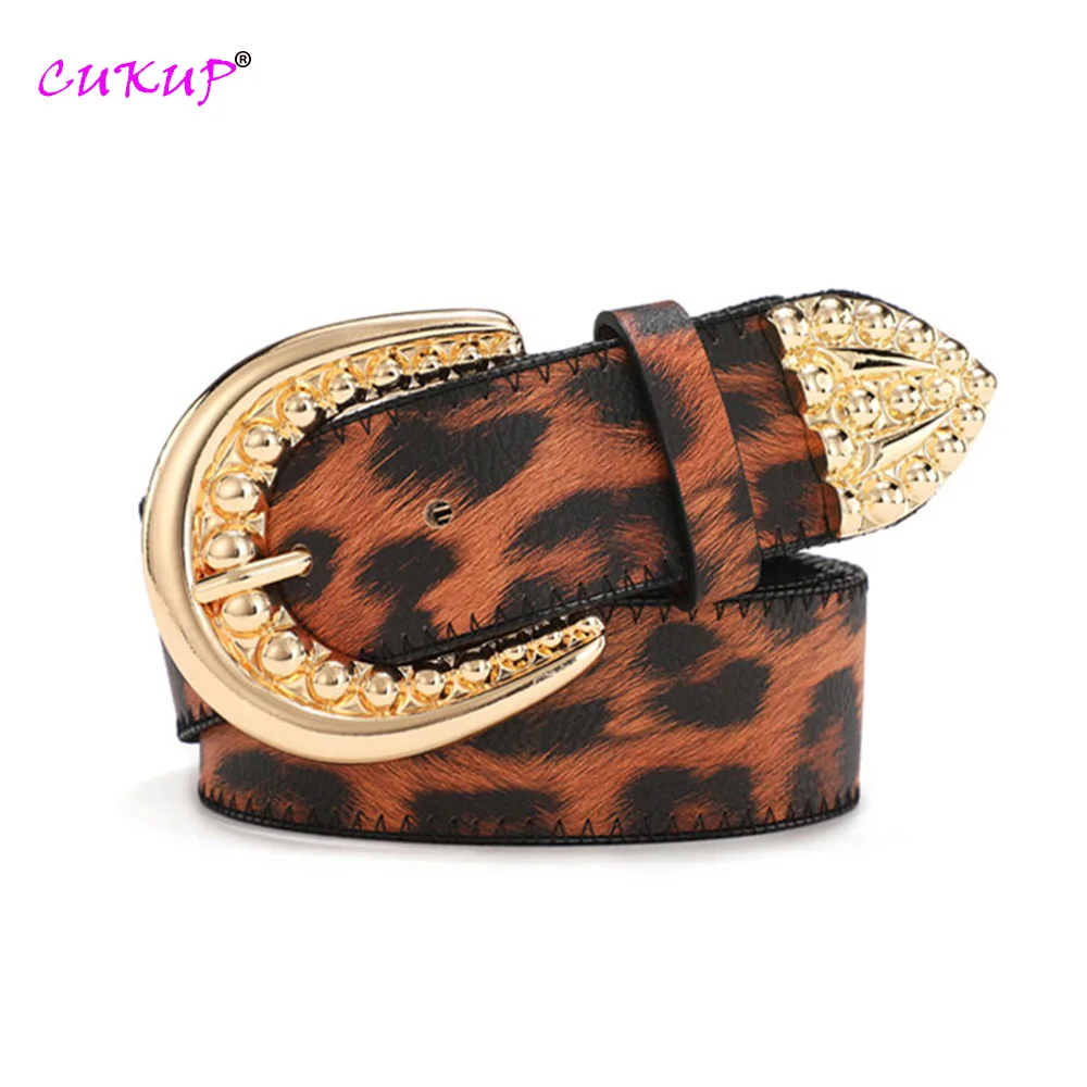 Ladies Good Quality PU Leather Belts Women's Casual Fashion Design Leopard Yellow Belt for Women Skirt 4.1cm Width AK027