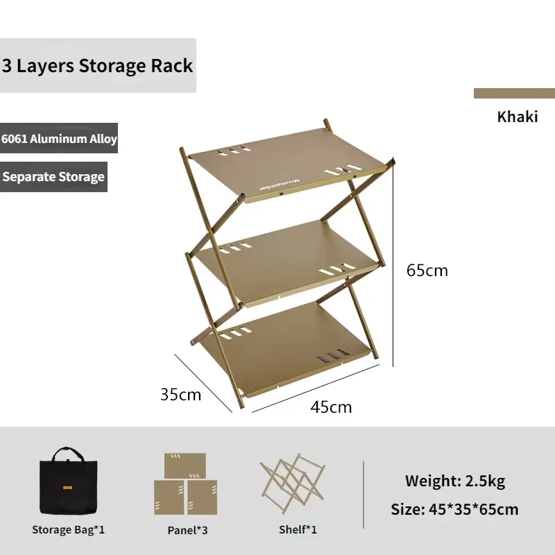 MOUNTAINHIKER Dreistufiges Regal für den Außenbereich, zusammenklappbares Regal, tragbar, für Camping, Picknick, Grillen, Lagerregal, Garten, faltbarer Tisch 3
