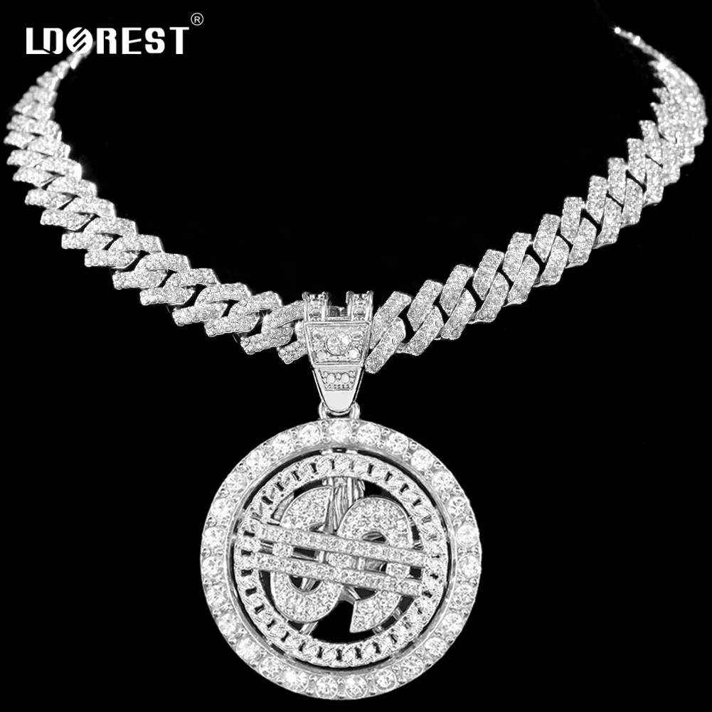 

14MM Prong Cuban Link Chain Hiphop Dollar Sign Pendant Necklace For Men Women Iced Out AAA 2 Row Cuban Chain Necklaces Jewelry