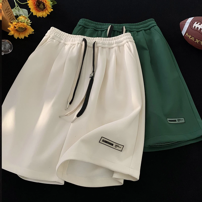 

Light Beige Dstring Running orts Men's Summer Thin Sport Pants High Waist Straight Leg Five-Quarter Length Casual Trousers