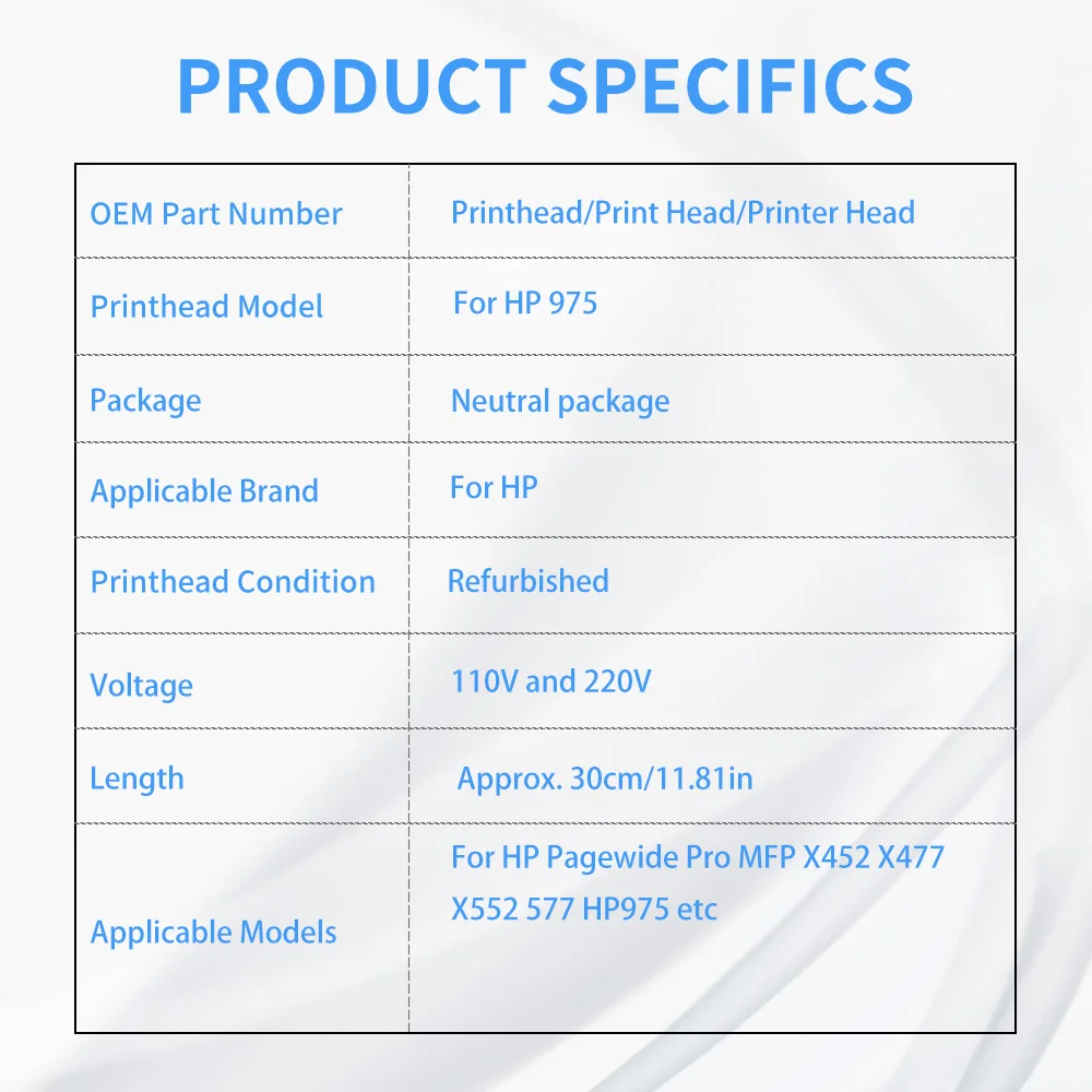 Print Head compatible 975 Replacement Printhead for HP Pagewide Pro MFP X452 X477 X552 577 HP975 Printers Accessories Dropship