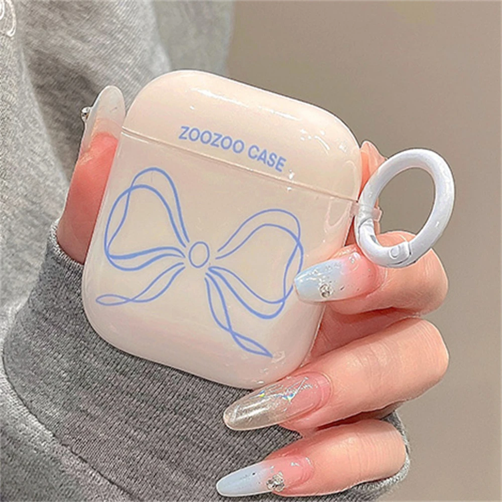 Kawaii Cute Line Bowknot Off-White Headphones Case For AirPods 1 2 3 With Keychain Protective Shell Soft Cover For AirPod Pro 2