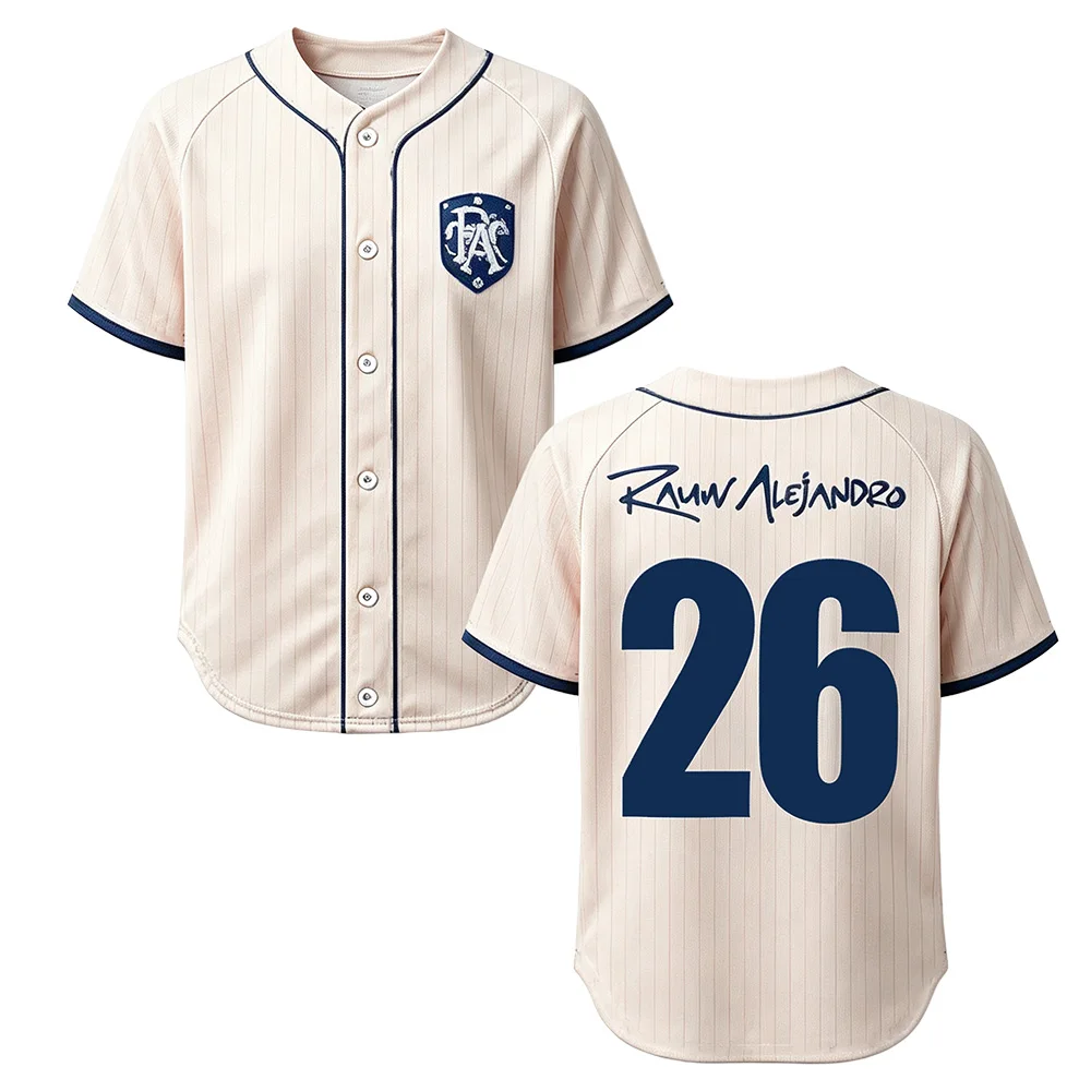 Rauw Alejandro Baseball Jersey 3D FULL Pint Button‑Up Short Sleeve 26 Number Print Unisex Music Fan Merch Loose Baseball Tops