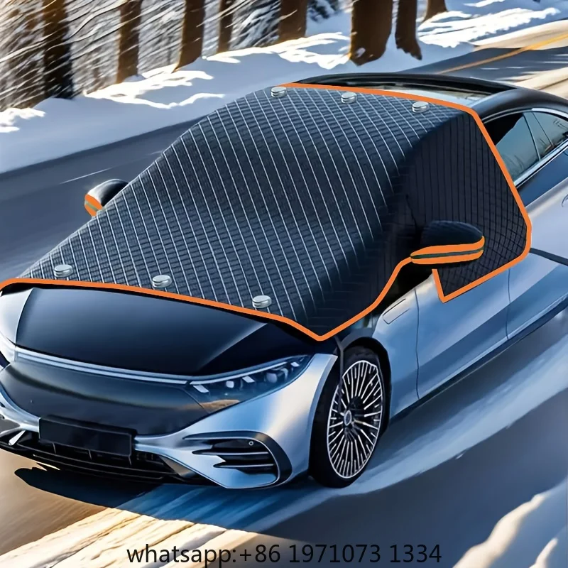 Magnetic & Fixed Strap Car Windshield Snow Cover - Heavy-Duty Oxford Fabric All-Weather Windshield Protector with UV/Sun Shield